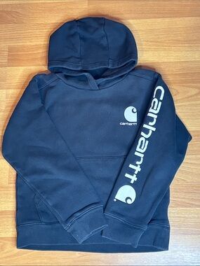 Carhartt Black Kids Hoodie with White Sleeve Logo